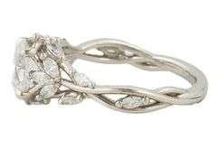 1.62ctw Oval and Marquise Diamond Leaf Design Engagement Ring in Platinum