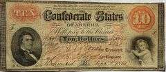 $10 Sept 2 1861 Confederate States Note.