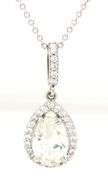 14kt White gold 2ct pear shaped diamond in 1/4ctw halo pendant on chain