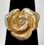 Gorgeous 14K Yellow Gold Diamond Rose Ring