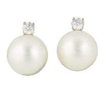 13.50MM South Sea Pearl and 0.50ctw Diamond Omega Back Earrings in 18K