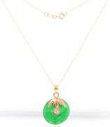 14kt Yellow gold green Jade diamond pendant on chain