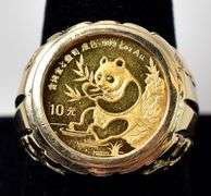 Charming 14K Yellow Gold Gold Panda Coin Men's Ring