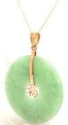 14kt Yellow gold good fortune Jade circle pendant on chain