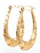 Popular 14K YG Textured & High Polish Hoop Earrings