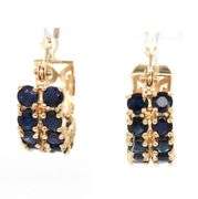 14kt Yellow gold 2 row blue sapphire hoop earrings