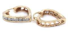 10kt Yellow gold channel set diamond heart shaped earrings