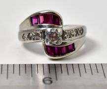 Stunning 14K White Gold Diamond and Ruby Gemstone Ring