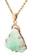 14kt Yellow gold green Jade laughing Buddha pendant on chain