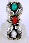 Native American Ornate Sterling Gemstone Ring, 8.5