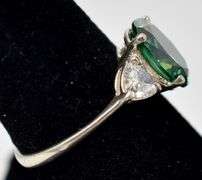Green and White Glass Gemstone Ring  in Sterling Silver