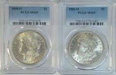 Super Gem BU 1898-O & 1902-O Morgan Silver Dollars. PCGS MS65
