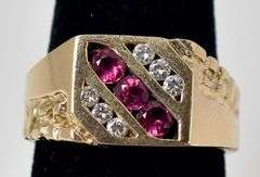 Charming 14K Yellow Gold Ruby Gemstone and Diamond Men's Ring