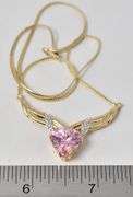 Sparkling 14K Yellow Gold Pink Topaz Gemstone and Diamond Pendant Necklace