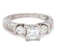 14kt White gold 0.71ct princess cut in 0.35ctw round brilliant cut diamond ring