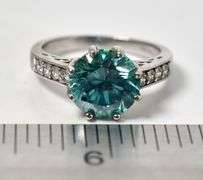 Bright Green Gemstone and CZ Gemstone Ring in 925 Sterling Silver