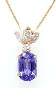 14kt Yellow gold oval Tanzanite and marquise, RBC enhancer pendant on chain