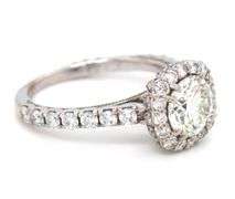 18kt White gold Tacori 1ct round brilliant cut and 0.65ctw diamond halo engagement ring