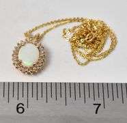 Beautiful 14K Yellow Gold Opal and Diamond Pendant Necklace