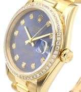 Rolex Datejust 16018, 36mm, Aftermarket Blue Dial & Diamond Bezel, 18K