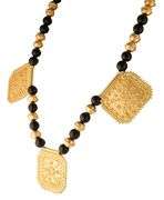 Black Onyx Bead and Triple Milgrain Station Strand Necklace in 22K