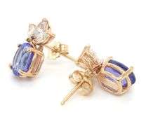 14kt Yellow gold oval tanzanite and diamond marquise stud earrings