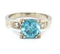Vintage 14K WG Natural Blue Zircon Ring