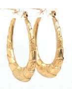 Popular 14K YG Textured & High Polish Hoop Earrings
