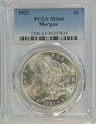 1921 Morgan Dollars. PCGS MS64