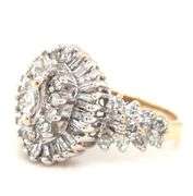 14kt Yellow gold 1ctw marquise, baguette and round diamond cluster ring