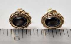 Simply Beautiful 10K Yellow Gold Black Star Sapphire Gemstone Stud Earrings