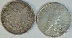 First year 1878-P 8TF Morgan & last year 1935P Peace Silver Dollars