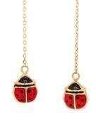 14kt Yellow gold enamel lady bug dangle earrings