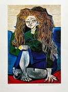 Collectible Pencil Numbered Pablo Picasso, Woman Sitting Crossed Legs