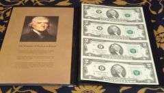 Three (3) World Monetary Exchange Uncut Sheets of 4 2003 $2 Bills w/ Folder & COA