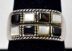 Black Onyx and Mother of Pearl Gemstone Ring in Sterling Silver