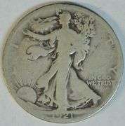 The Rare key date 1921-D Walking Liberty Half Dollar in Gd/VG