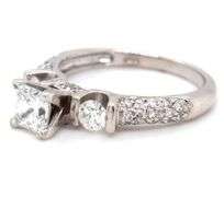 14kt White gold 0.71ct princess cut in 0.35ctw round brilliant cut diamond ring