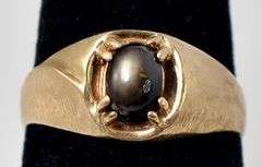 Sparkling 10K Yellow Gold Brown Star  Sapphire Gemstone Ring