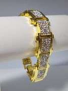 Huge 95.4 Gram Brilliant 14 K Yellow Gold Plated 35 Ctw Simulated Diamond Link Bracelet