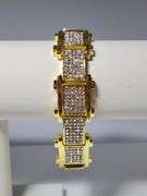Huge 95.4 Gram Brilliant 14 K Yellow Gold Plated 35 Ctw Simulated Diamond Link Bracelet