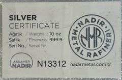 Special poured Nadir pure .9999 fine silver 10 Troy Oz bar in plastic. COA