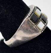 Black Onyx and Mother of Pearl Gemstone Ring in Sterling Silver