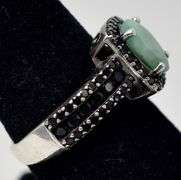 Emerald and Black Spinel Gemstone Ring in Sterling Silver