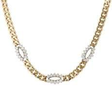 1.25ctw Diamond Triple Station Two Tone Curb Link Necklace in 14K