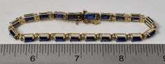 Stunning 10K Yellow Gold Blue Gemstone Bracelet