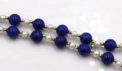 Double row lapis, pearl and gold bead bracelet