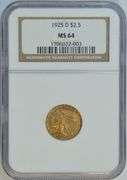Virtual Gem BU 1925-D $2.50 Indian Gold Piece. NGC MS64