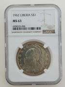 1962 Liberia Silver Dollar, NGC MS63