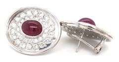 14kt White gold Cab rubies and 2ctw diamond pave oval earrings